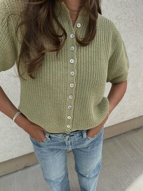 Sonderhaus Coastal Cardigan in Sea Glass Green